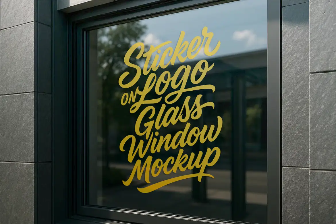 玻璃窗贴纸标志PSD样机模板