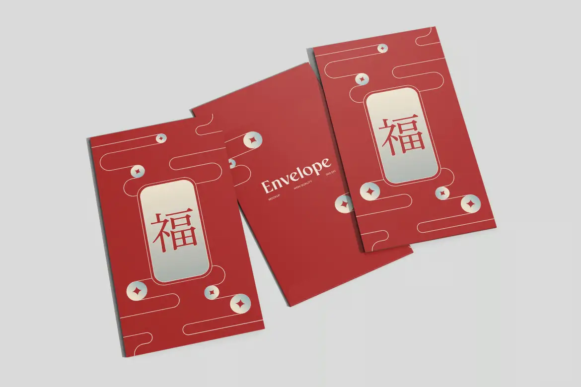 红色信封贺卡样机PSD模板 Envelope Mockup