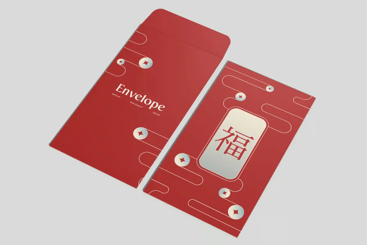 红色信封贺卡样机PSD模板 Envelope Mockup
