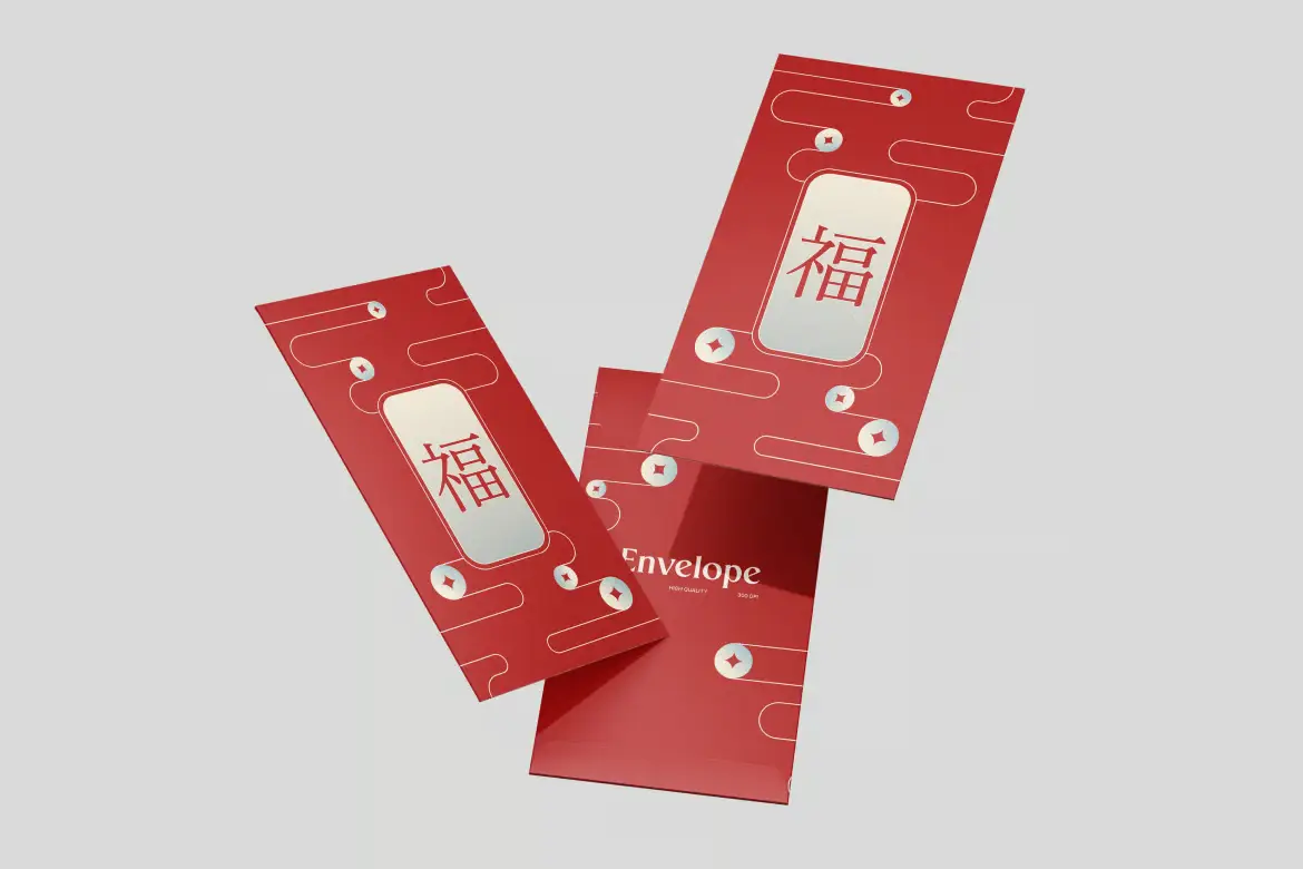 红色信封贺卡样机PSD模板 Envelope Mockup