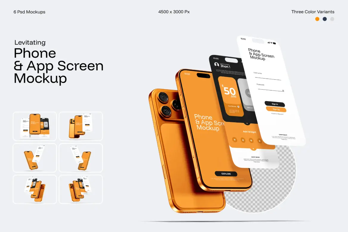 智能手机悬浮界面样机PSD模板 Levitating Phone With App Screen Mockup
