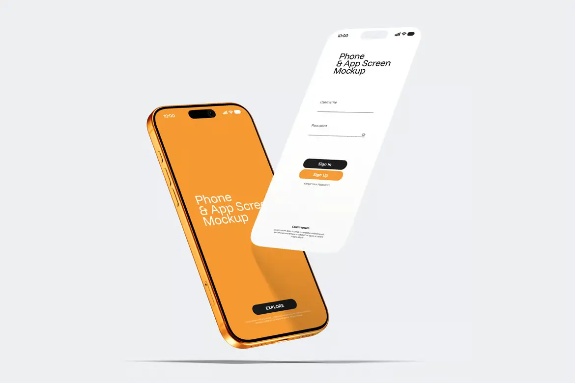智能手机悬浮界面样机PSD模板 Levitating Phone With App Screen Mockup