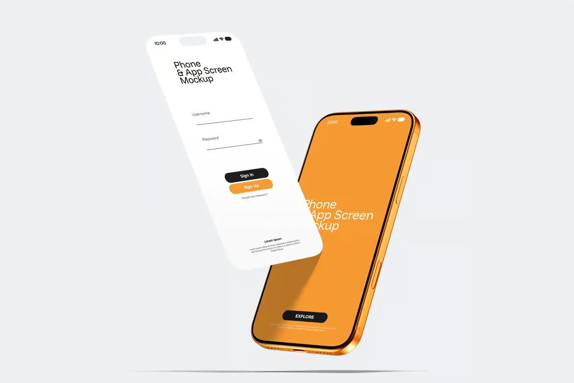 智能手机悬浮界面样机PSD模板 Levitating Phone With App Screen Mockup