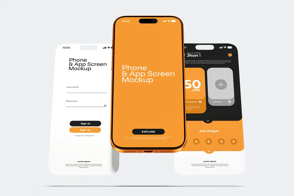 智能手机悬浮界面样机PSD模板 Levitating Phone With App Screen Mockup