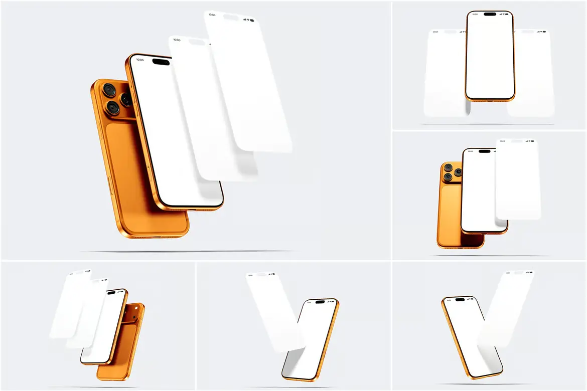 智能手机悬浮界面样机PSD模板 Levitating Phone With App Screen Mockup