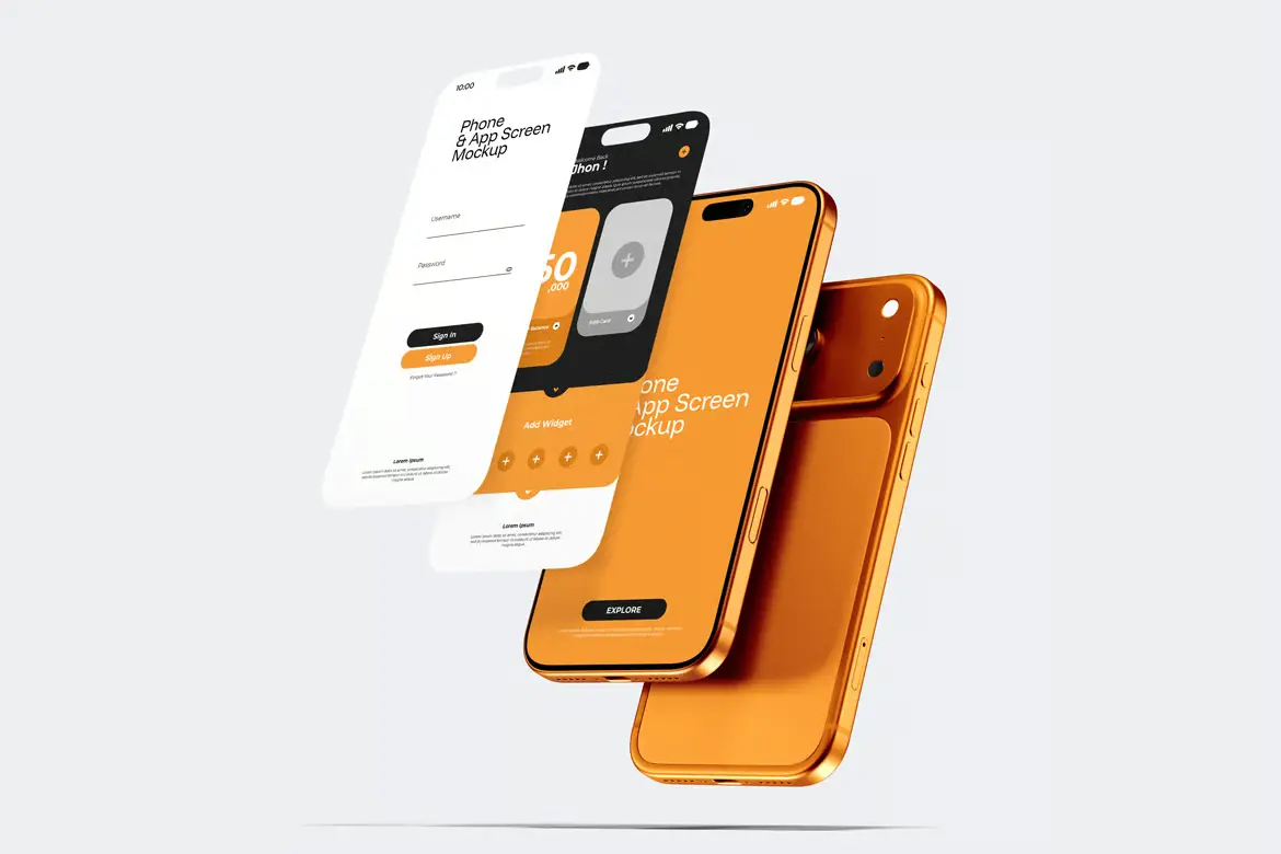 智能手机悬浮界面样机PSD模板 Levitating Phone With App Screen Mockup