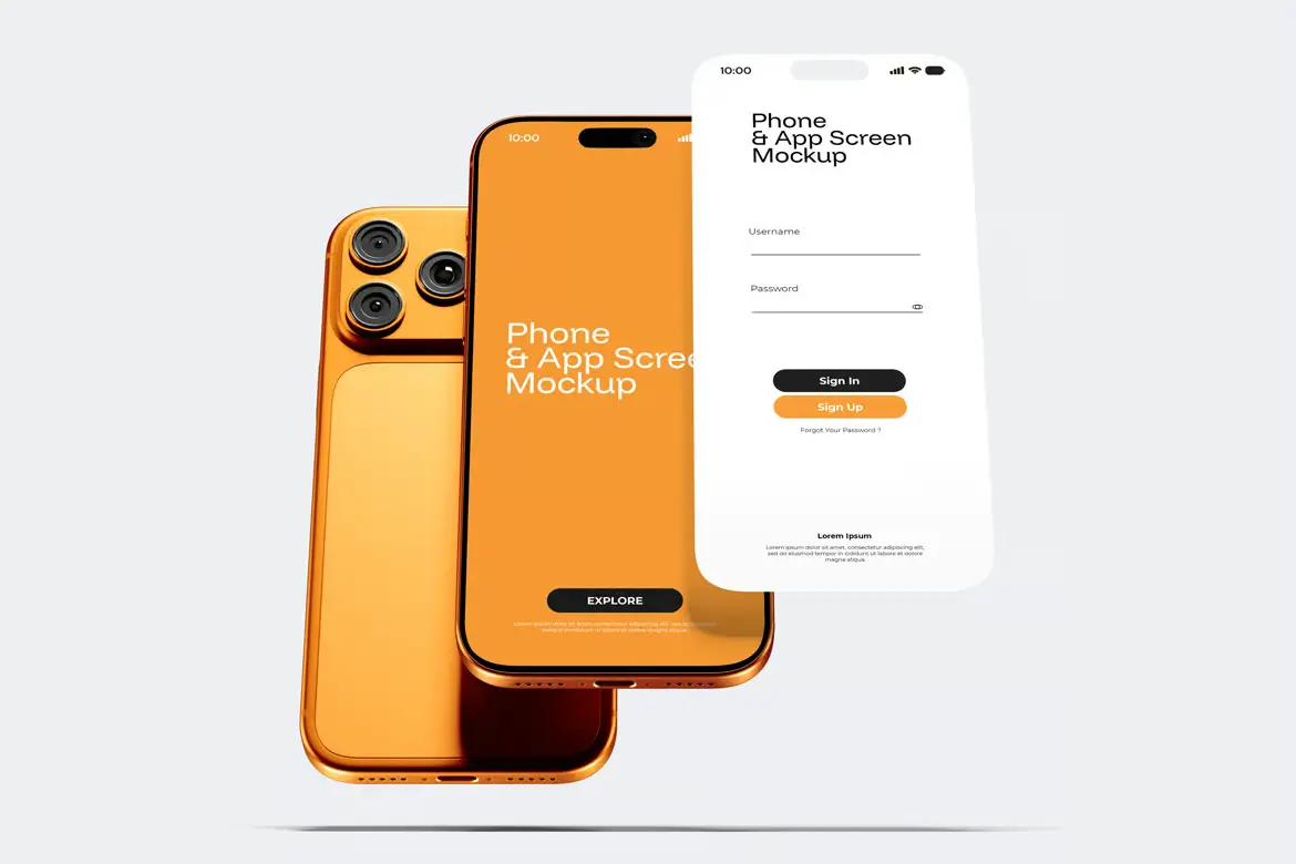 智能手机悬浮界面样机PSD模板 Levitating Phone With App Screen Mockup