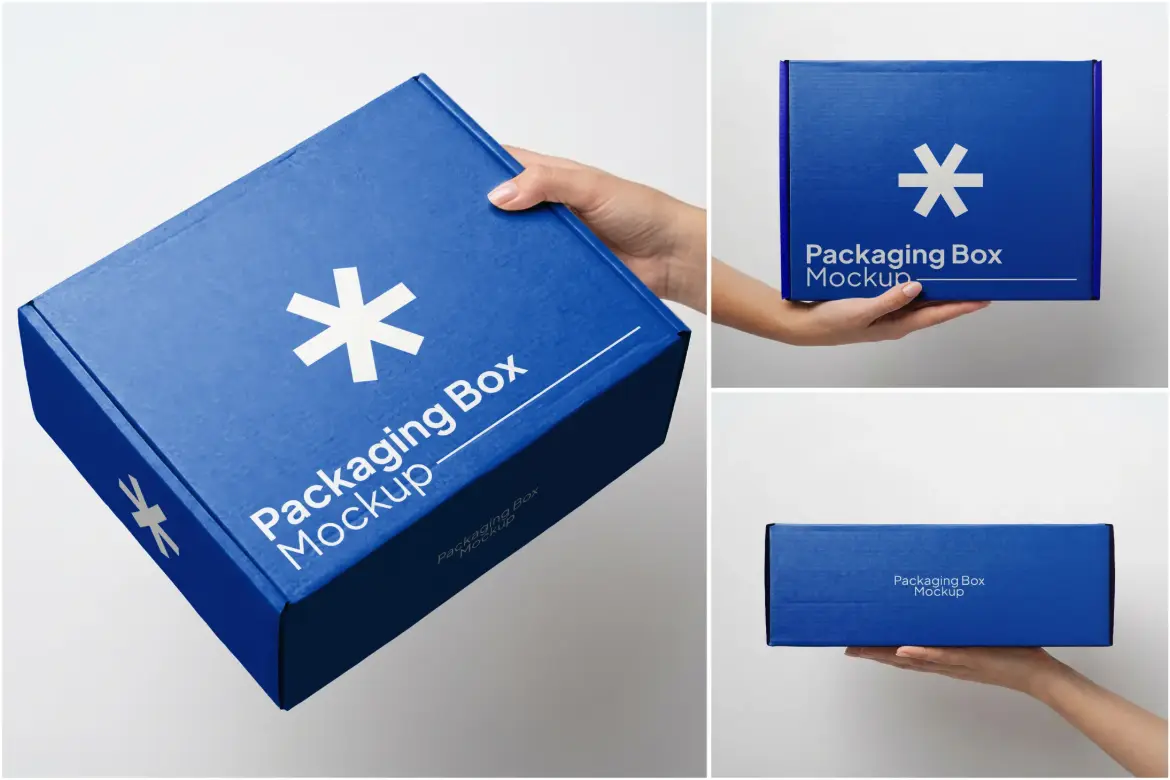 极简蓝色包装盒样机PSD模板 Packaging Box Mockup