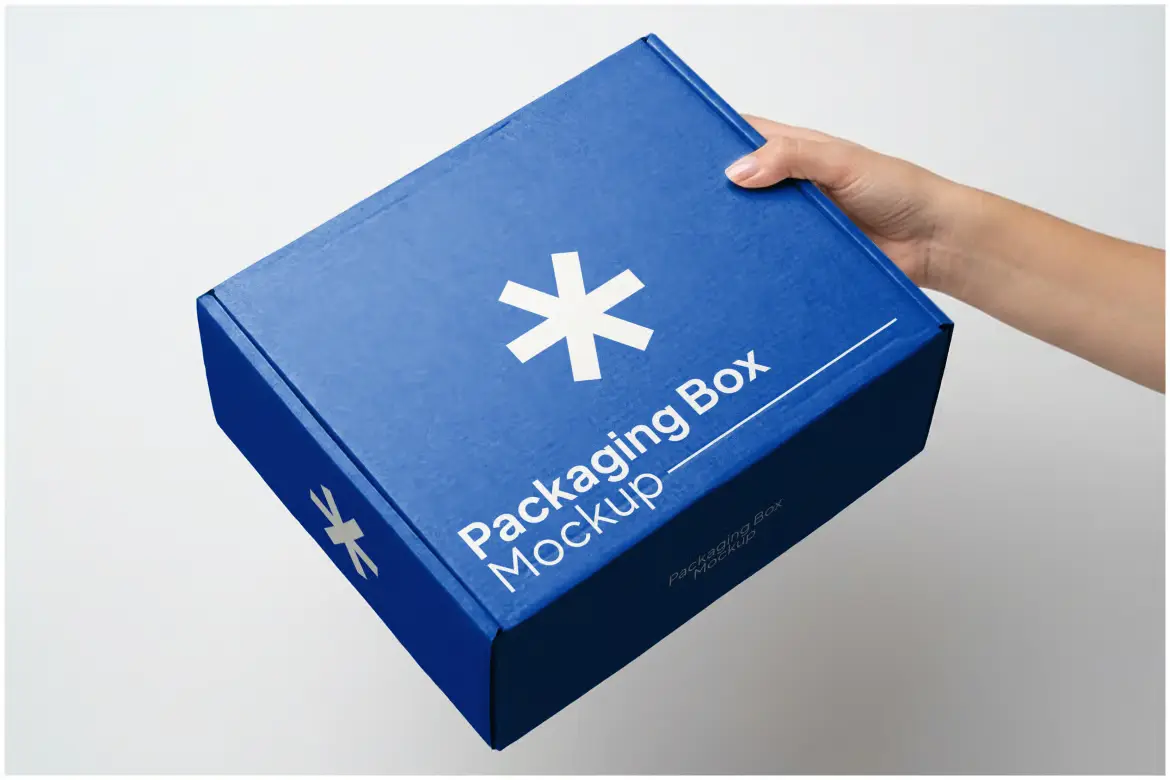 极简蓝色包装盒样机PSD模板 Packaging Box Mockup