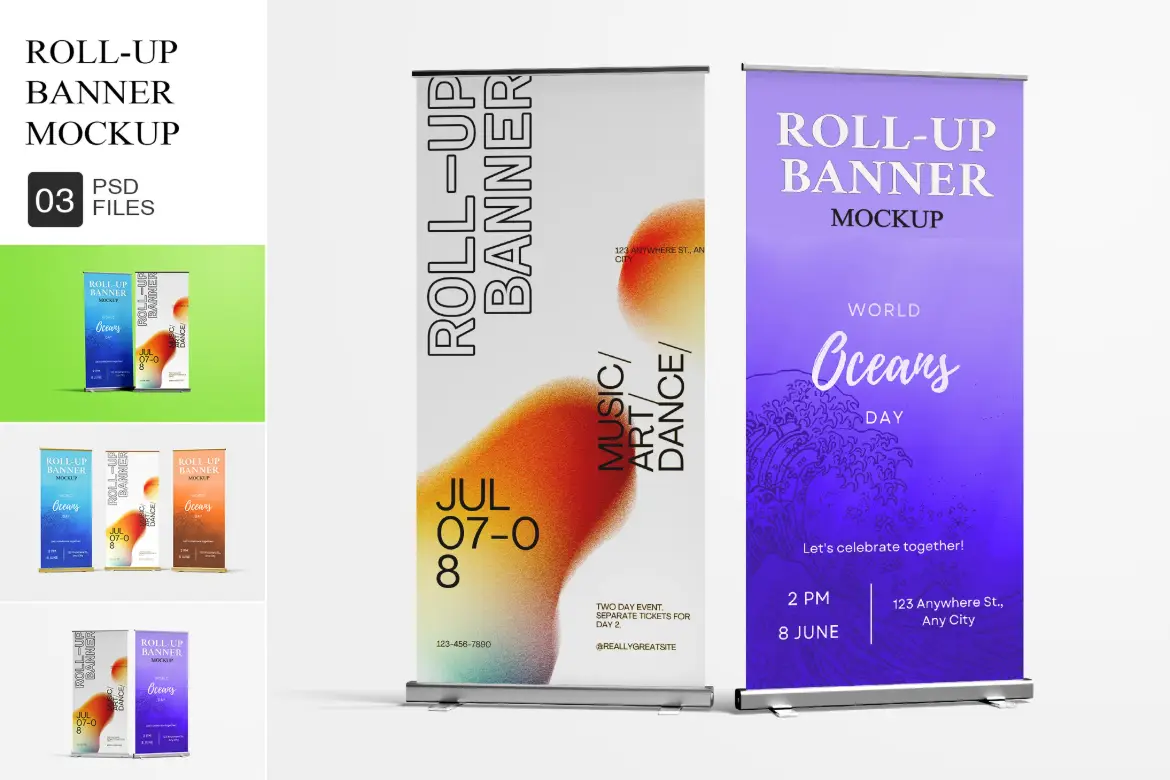 专业卷起横幅样机PSD模板 Professional Roll Up Banner Mockup