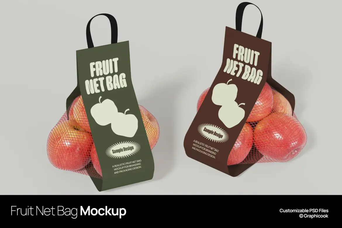 水果网袋包装样机PSD模板 Fruit Net Bag Mockup