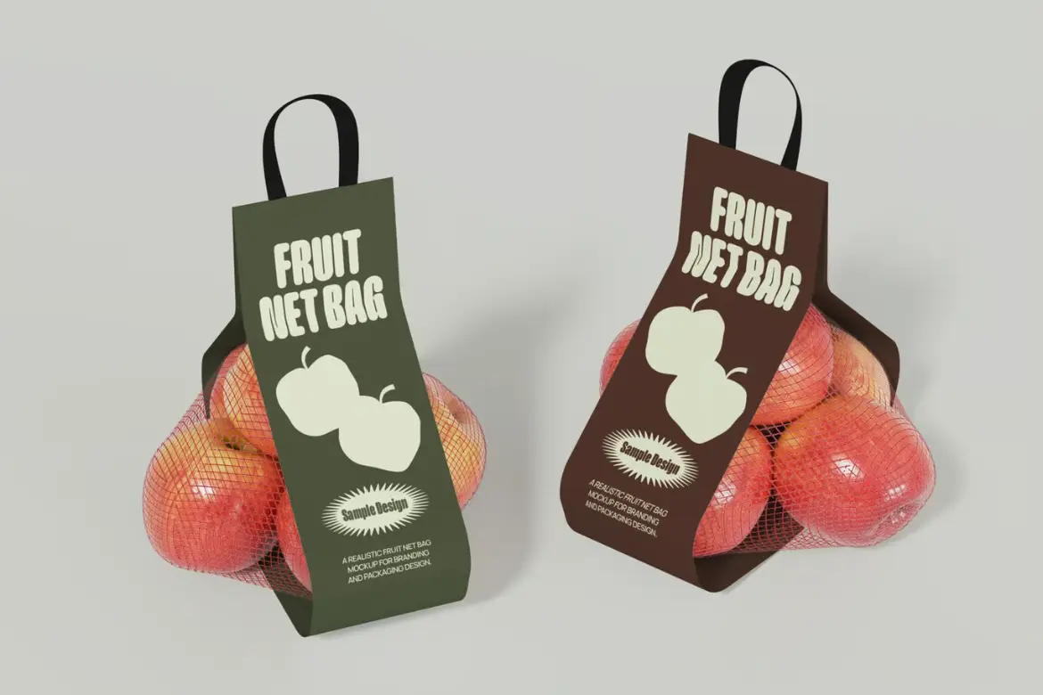 水果网袋包装样机PSD模板 Fruit Net Bag Mockup