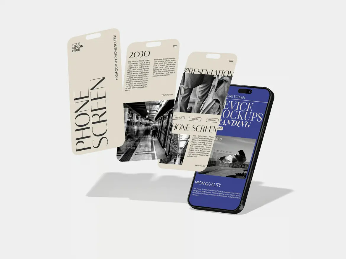 智能手机屏幕演示样机PSD模板 Phone Screen Presentation Mockup