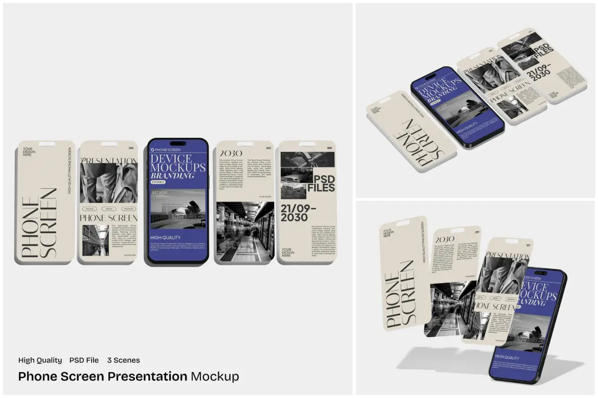 智能手机屏幕演示样机PSD模板 Phone Screen Presentation Mockup