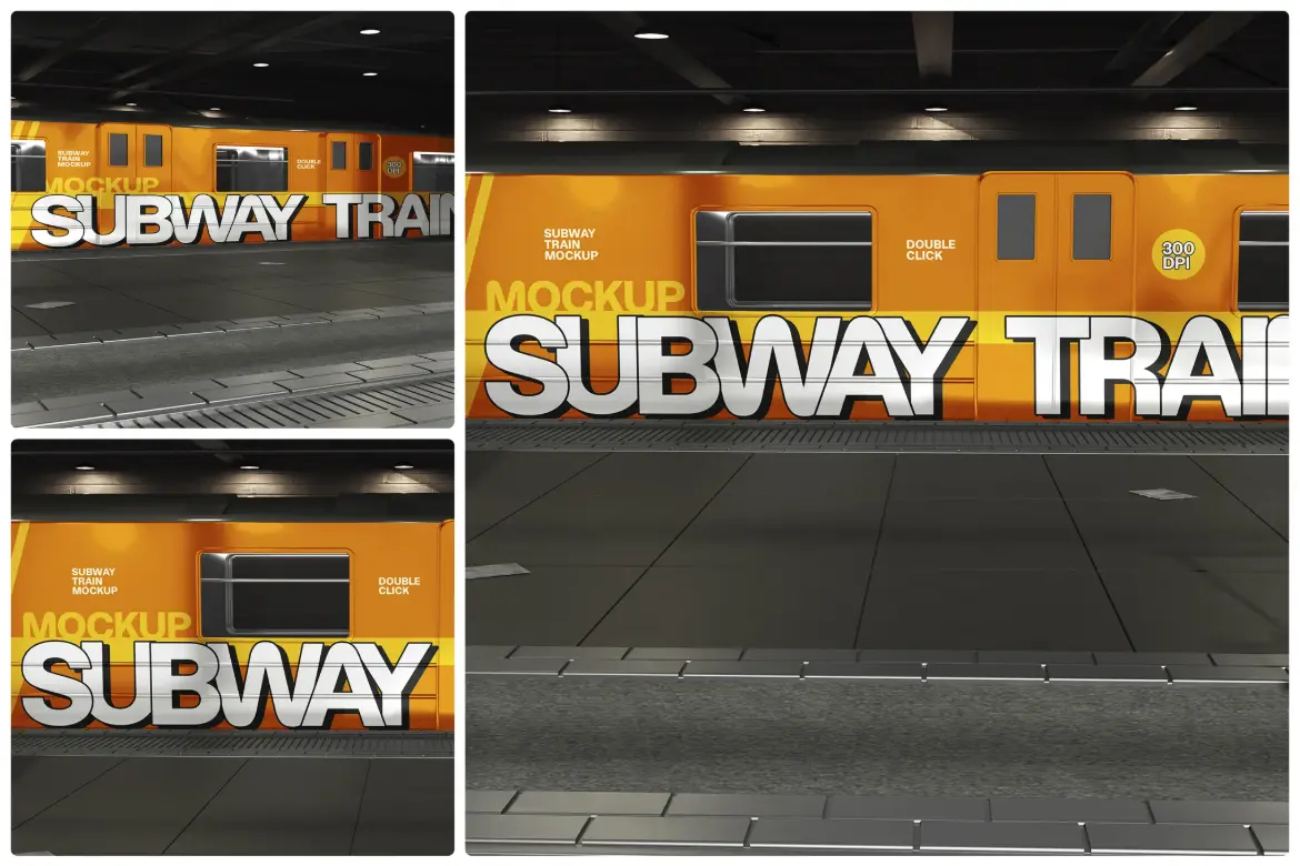 地铁列车广告样机PSD模板 Subway Train Mockup