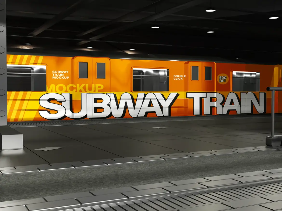 地铁列车广告样机PSD模板 Subway Train Mockup