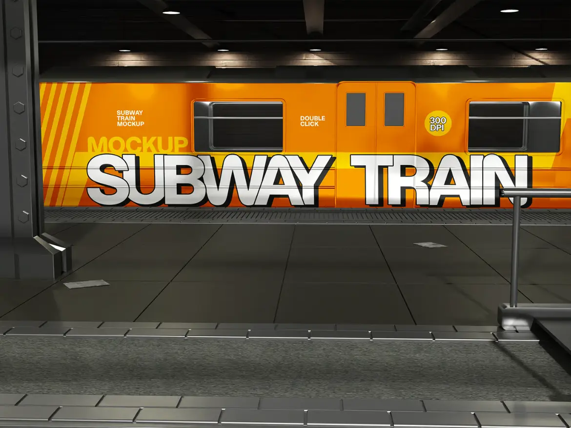 地铁列车广告样机PSD模板 Subway Train Mockup