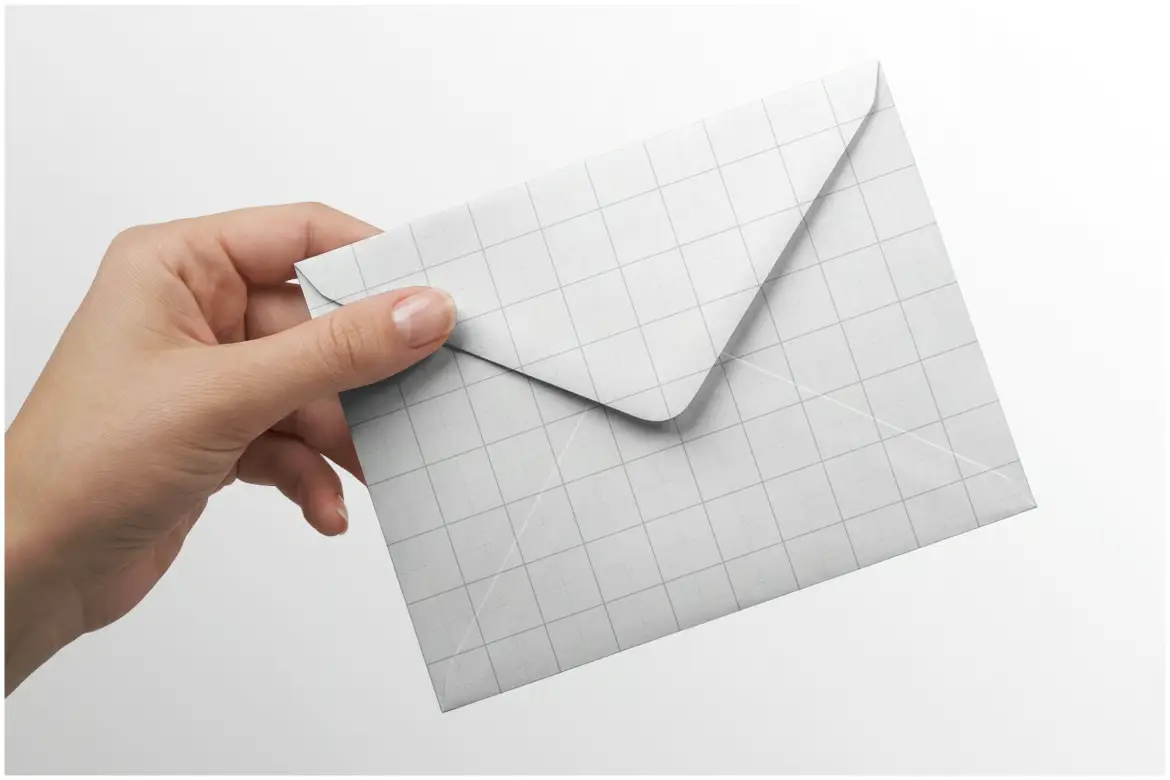 手持蓝色信封样机PSD模板 Envelope Mockup