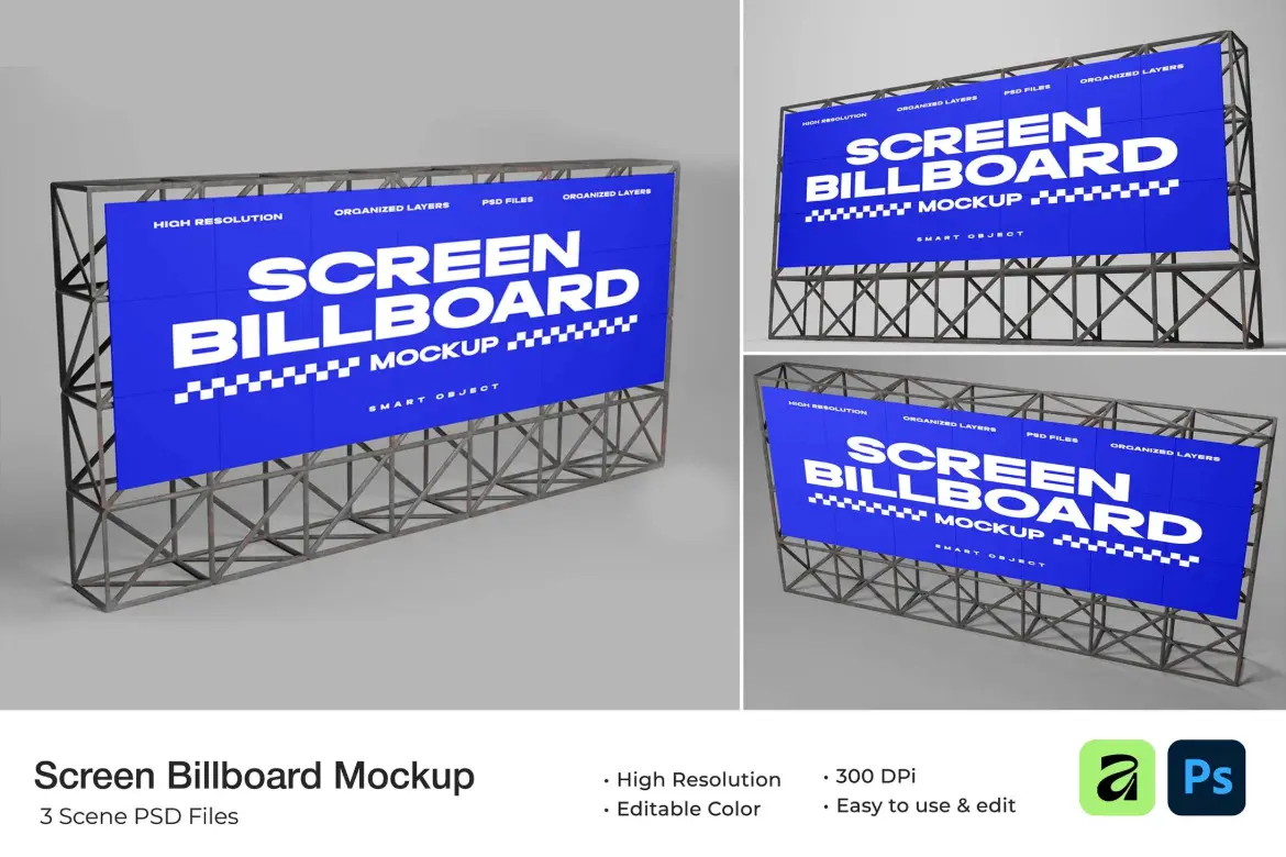 电子银幕公告牌样机PSD模板 Screen Billboard Mockup