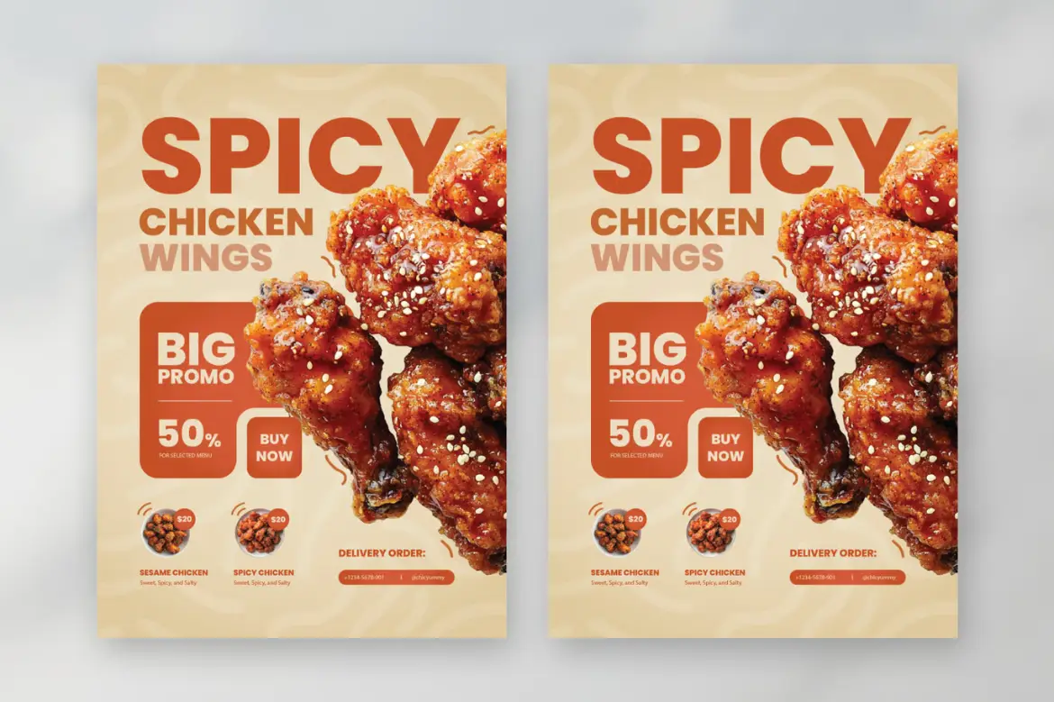 辣鸡翅餐饮活动宣传单设计模板 Spicy Chicken Wings Flyer