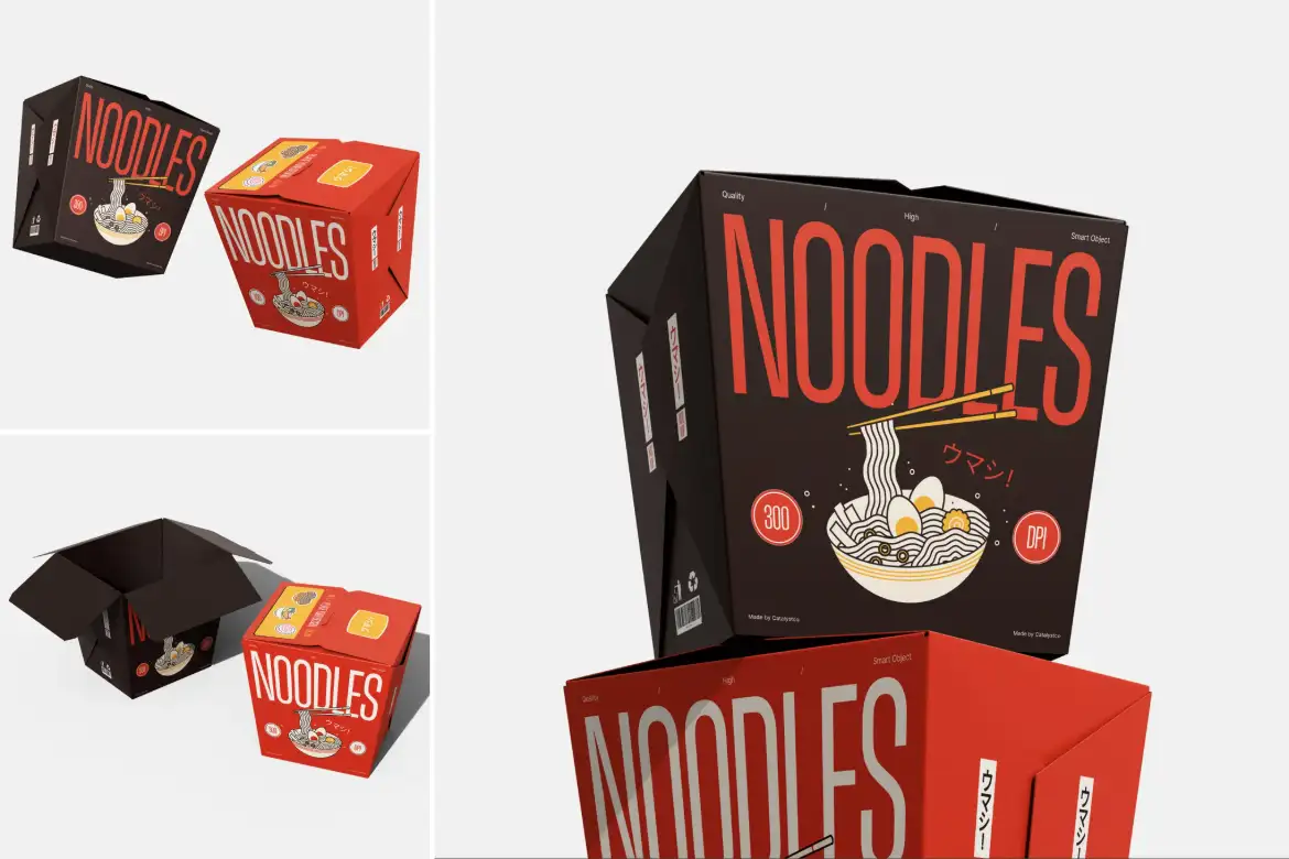 面条盒外卖包装模型PSD样机 Noodles Box Mockup