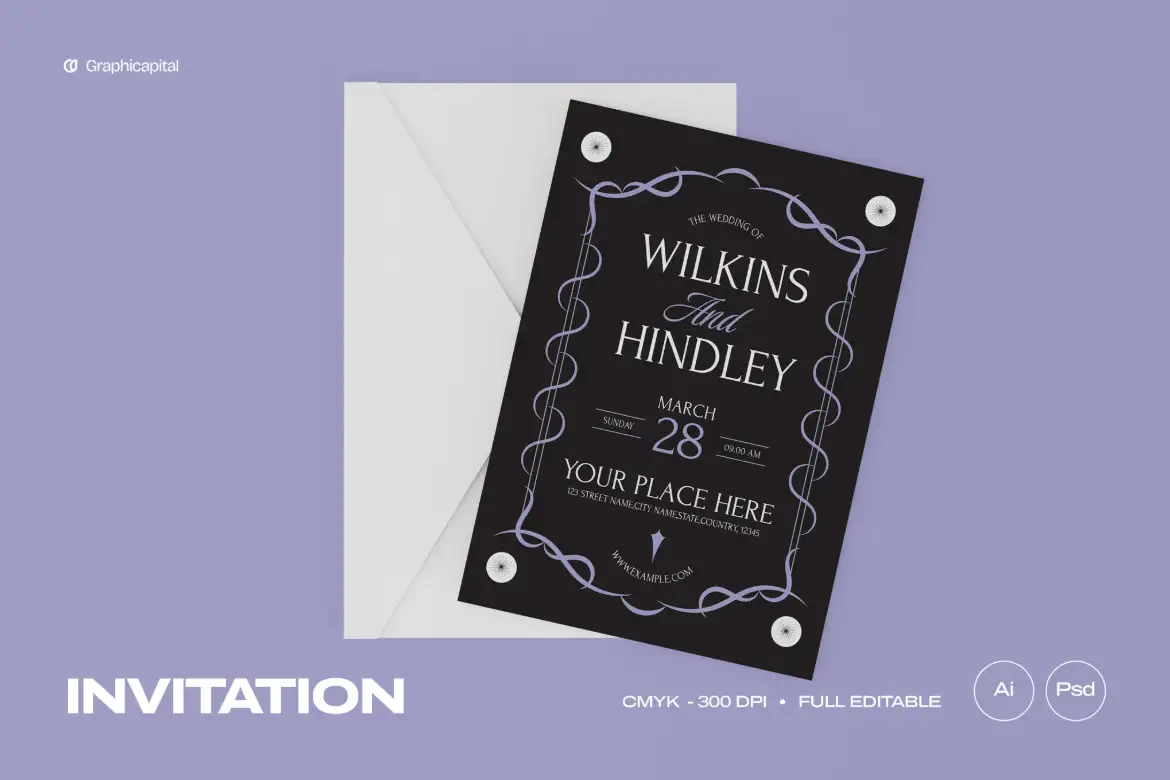 婚礼请柬邀请函AI/PSD模板 Wedding Invitation