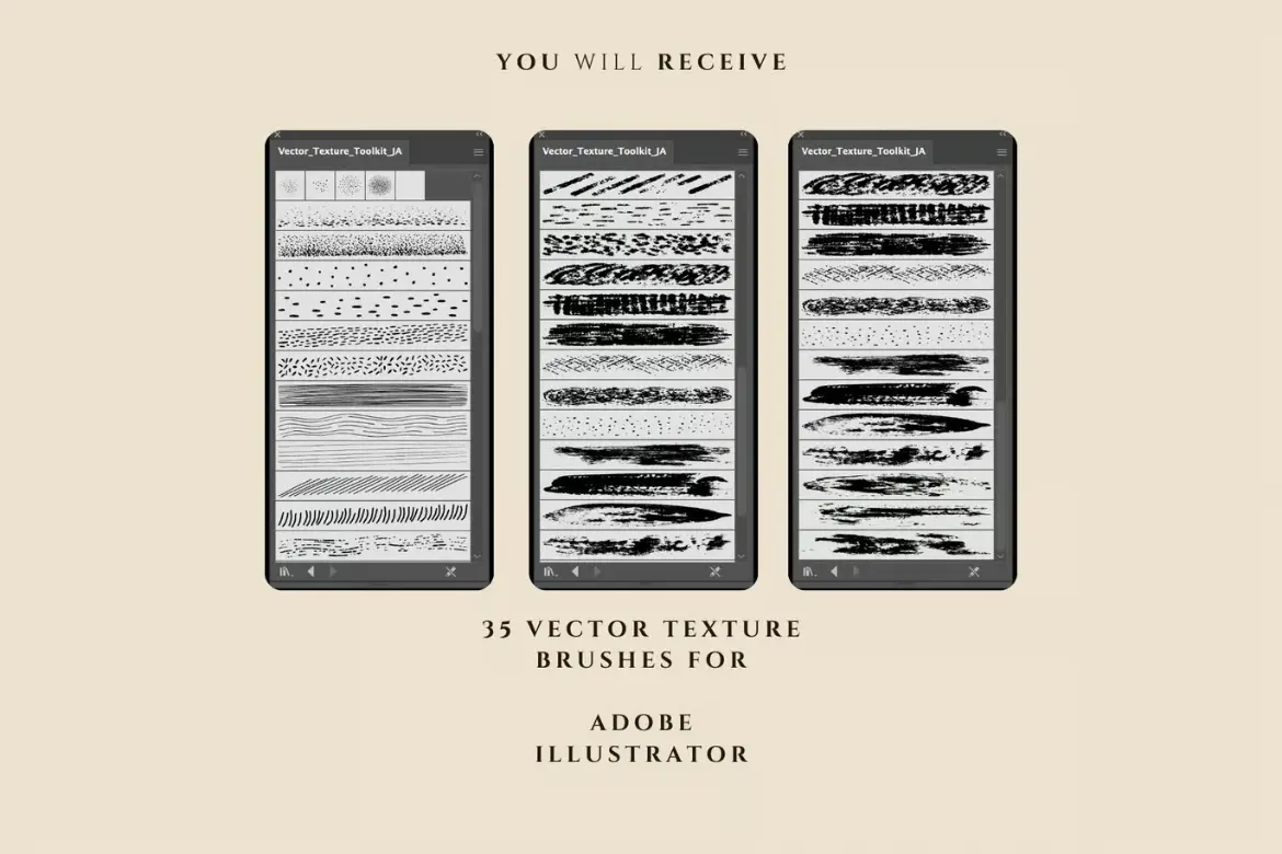 35款AI颗粒质感笔刷合集手绘纹理矢量画笔Illustrator设计素材