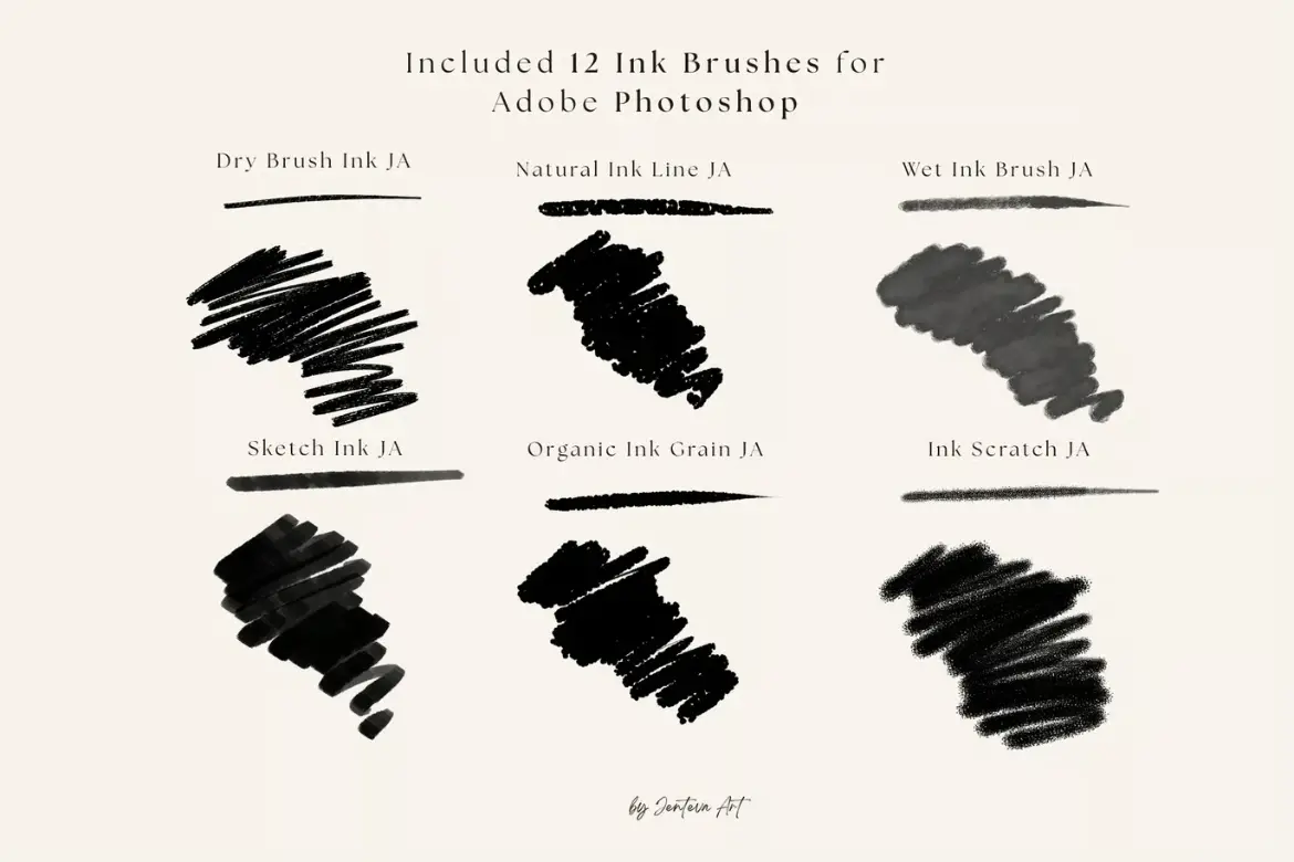 17款PS水墨质感笔刷套装手绘线条喷溅书法效果绘画设计素材