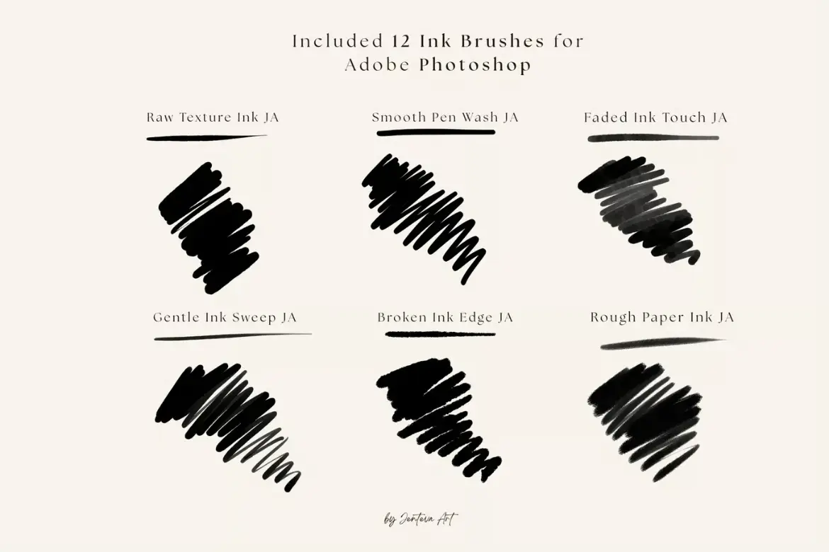 17款PS水墨质感笔刷套装手绘线条喷溅书法效果绘画设计素材