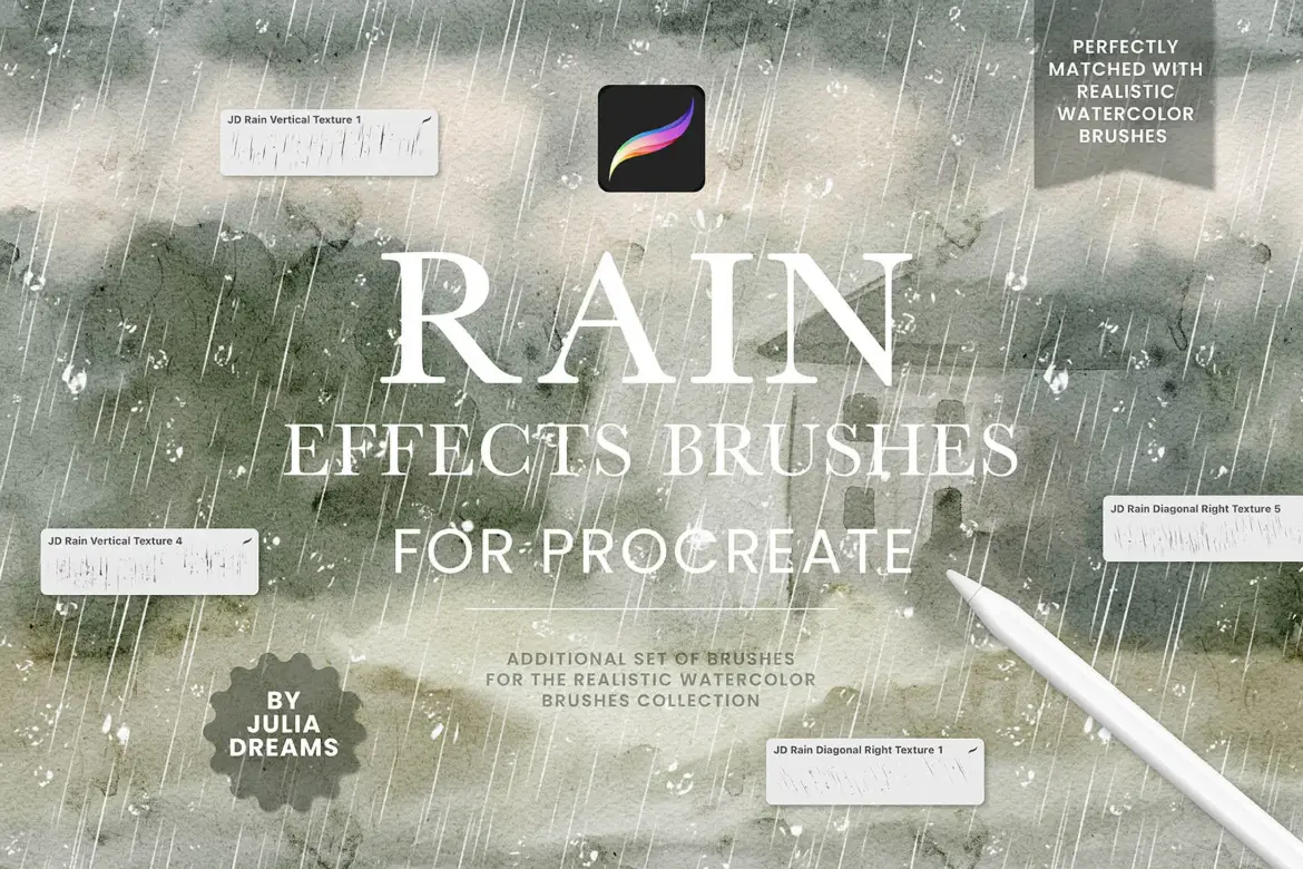 26款雨景特效Procreate笔刷套装氛围感雨水玻璃水渍纹理绘画素材