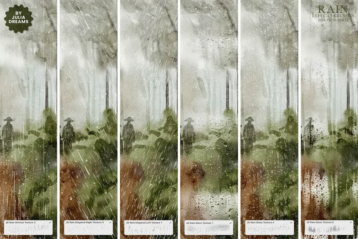26款雨景特效Procreate笔刷套装氛围感雨水玻璃水渍纹理绘画素材