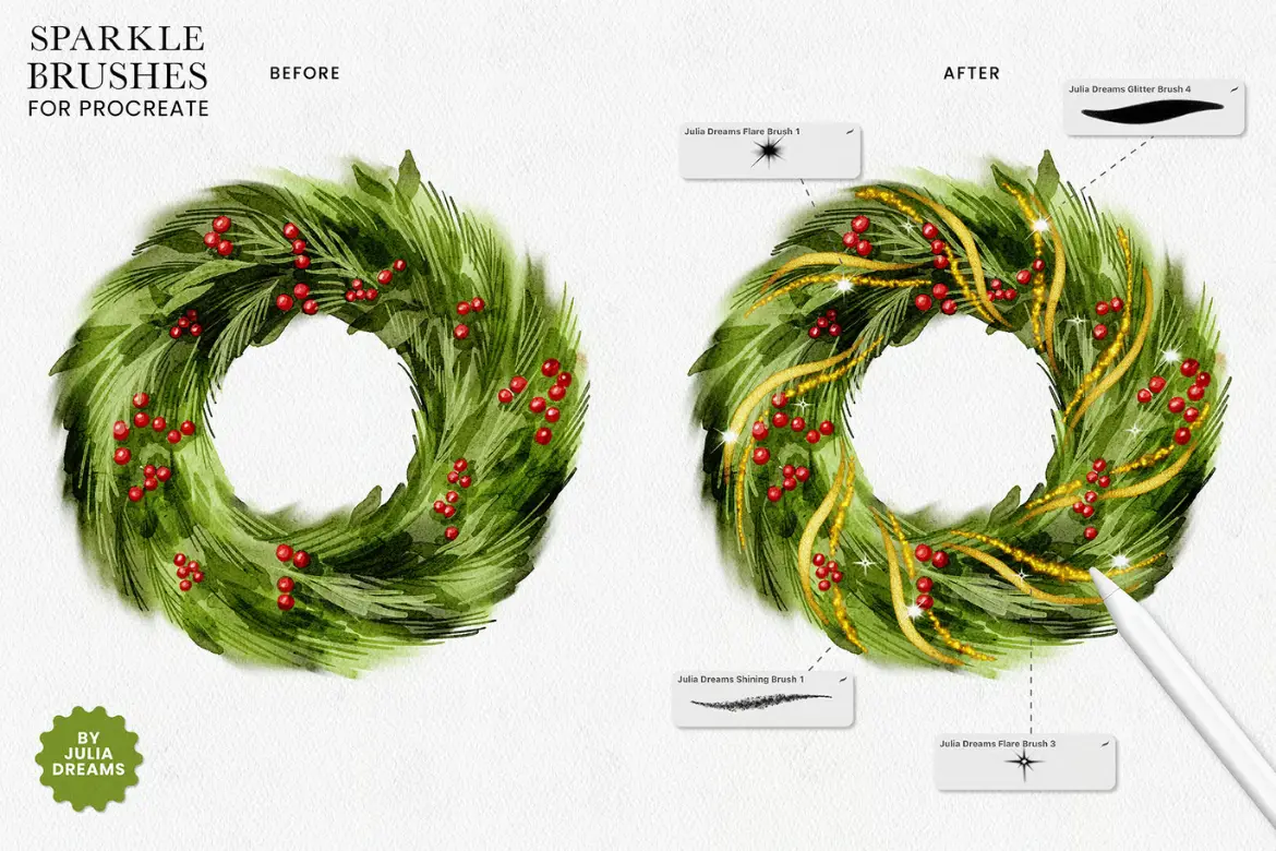 20款星光 glitter Procreate笔刷套装闪烁霓虹光斑特效绘画素材含色板