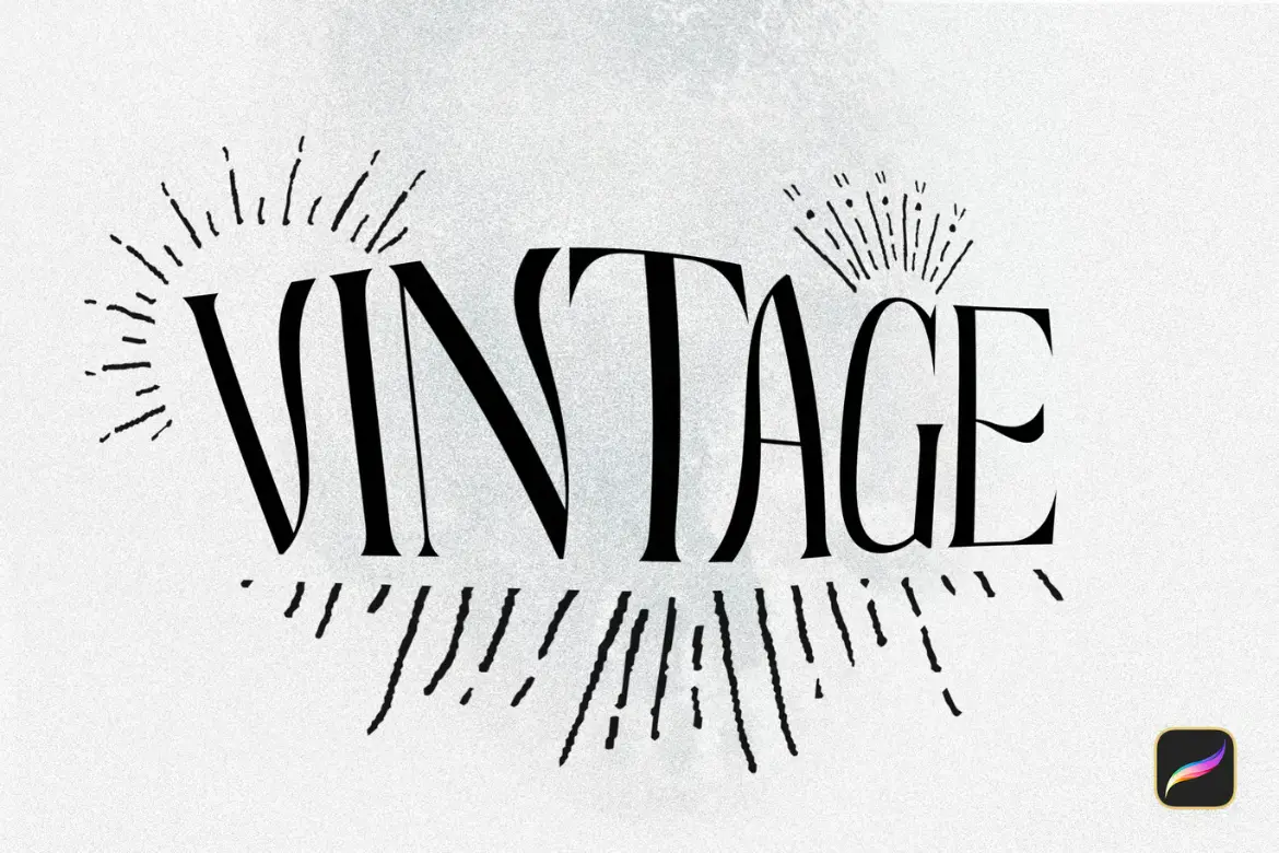 手绘太阳光芒Procreate印章笔刷复古射线光晕背景纹理设计素材