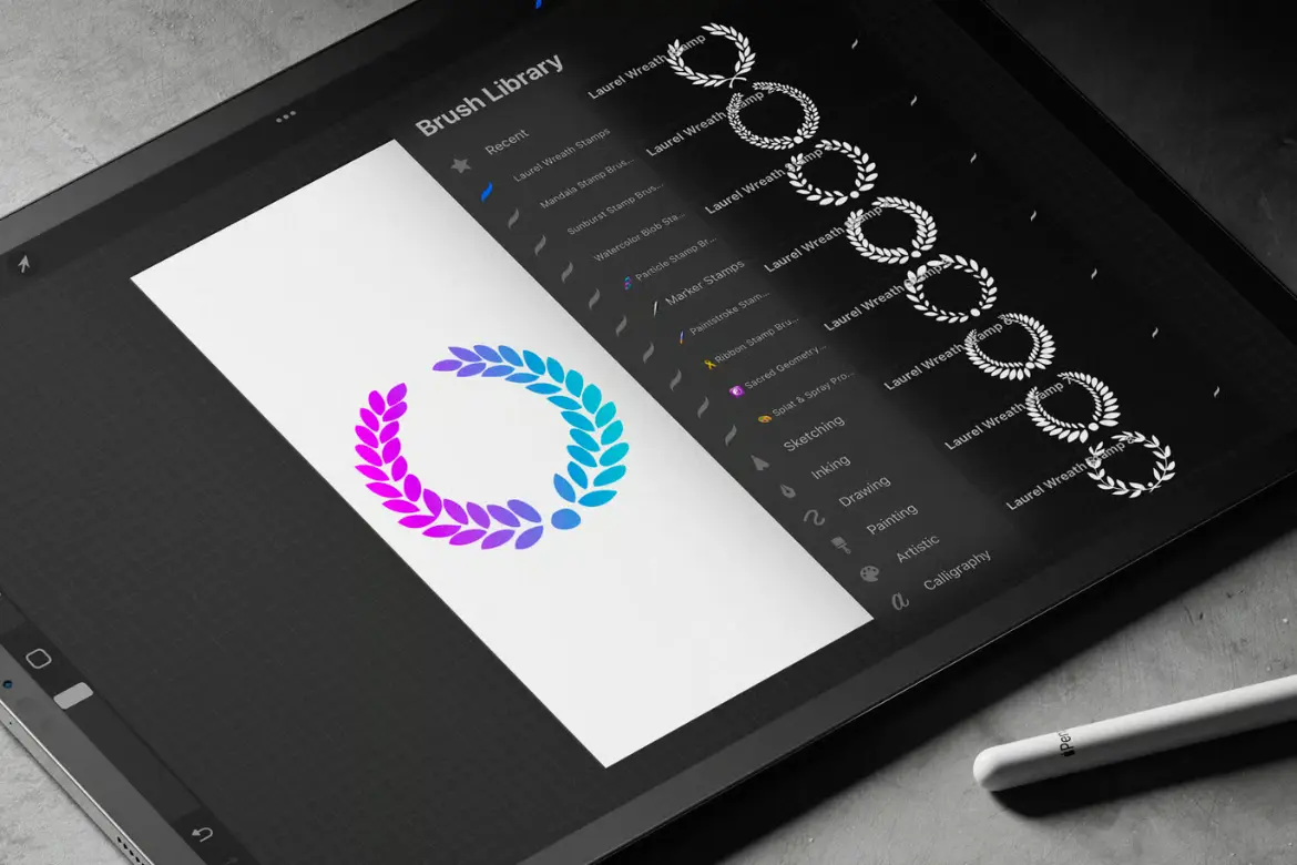 16款月桂花环Procreate印章笔刷纹身贴纸插画装饰设计素材