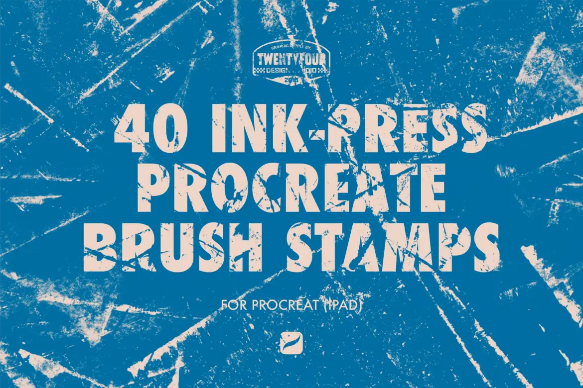 40款墨渍印章Procreate笔刷复古脏旧粗糙质感肌理绘画设计素材