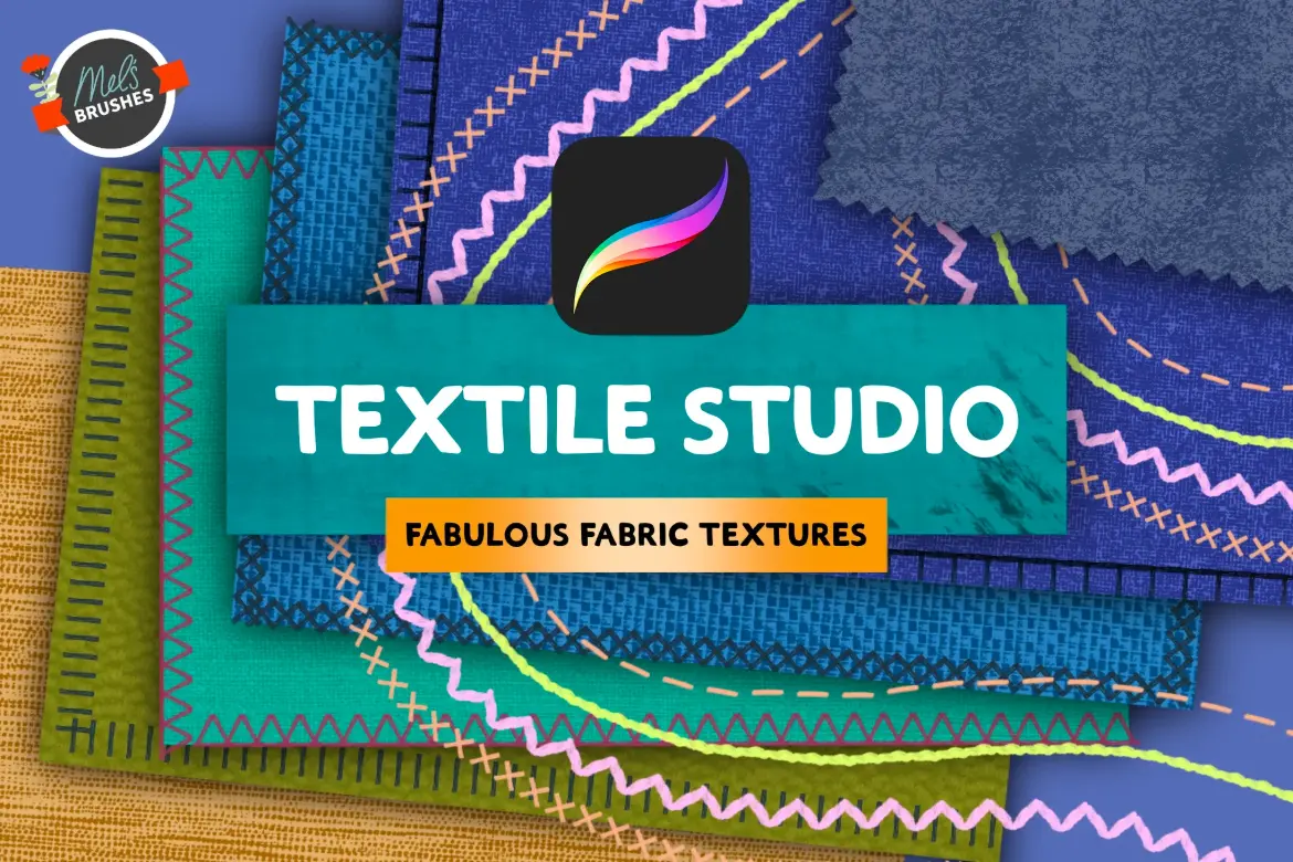 40款面料与线迹Procreate笔刷套装仿真织物刺绣纹理绘画设计素材