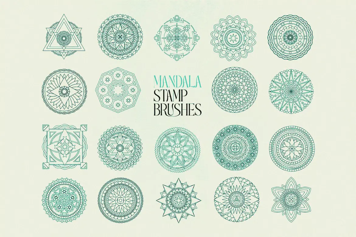 20款曼陀罗Procreate印章笔刷高清纹身图腾装饰绘画设计素材