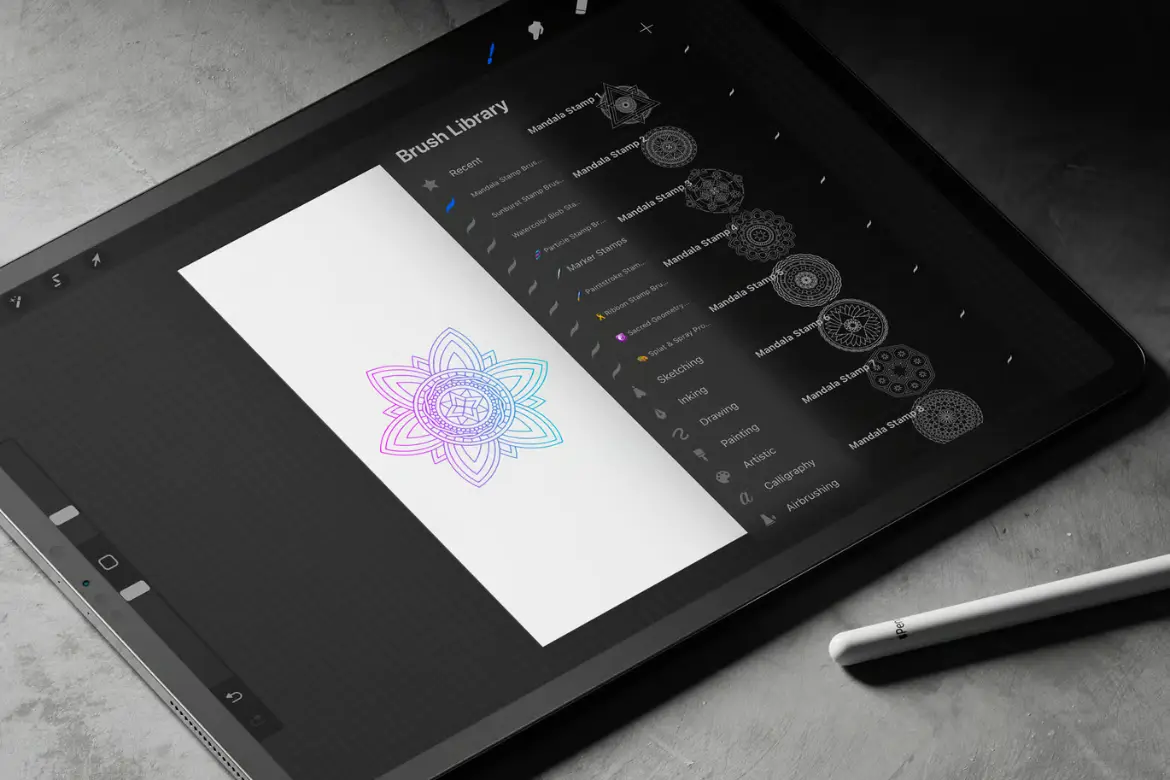 20款曼陀罗Procreate印章笔刷高清纹身图腾装饰绘画设计素材