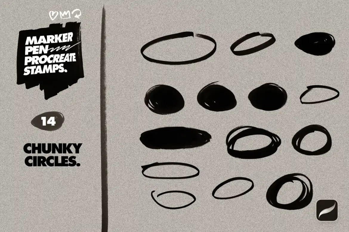 100款马克笔效果Procreate印章笔刷手绘涂鸦数字箭头形状设计素材