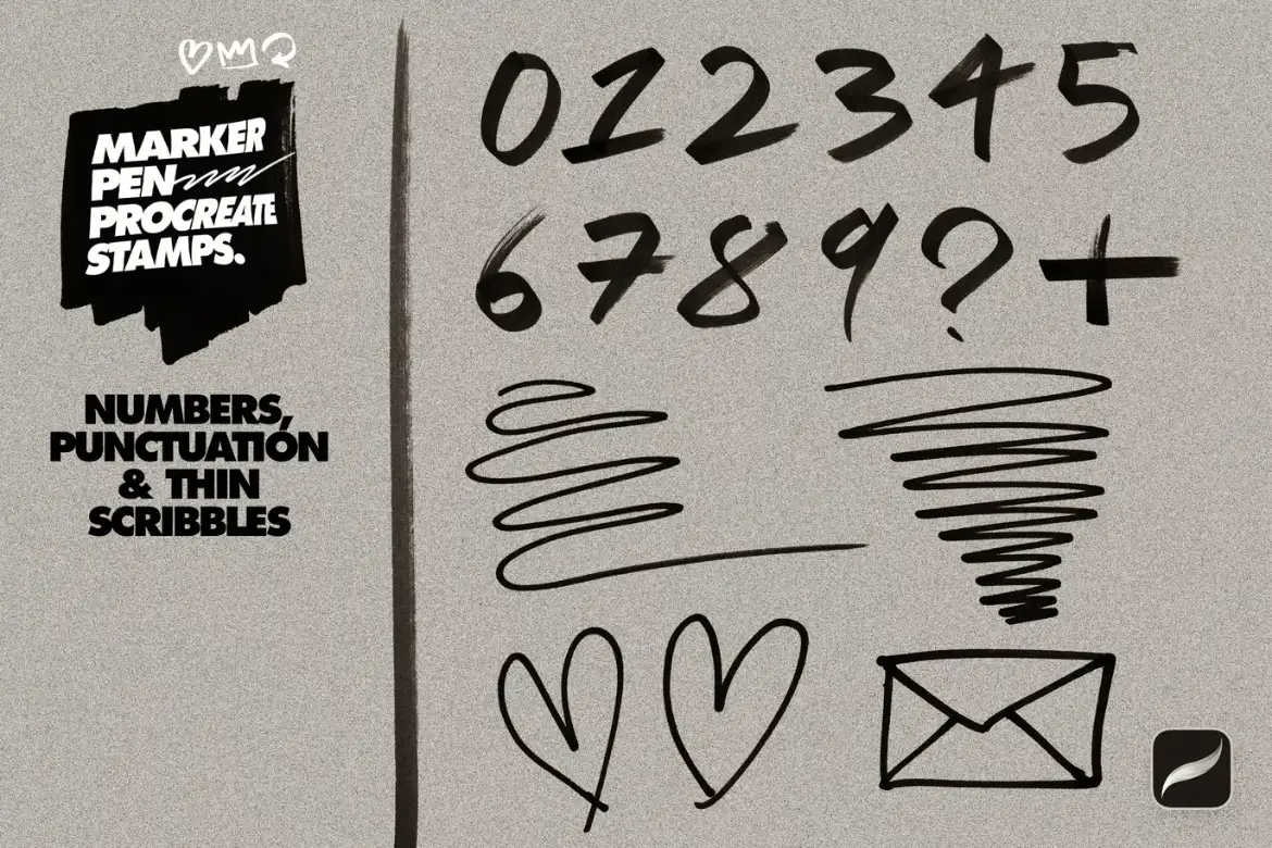 100款马克笔效果Procreate印章笔刷手绘涂鸦数字箭头形状设计素材