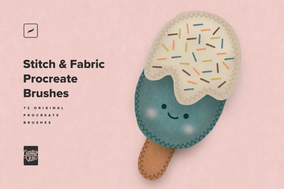 82款针线与织物Procreate笔刷套装手缝质感刺绣布料纹理插画素材