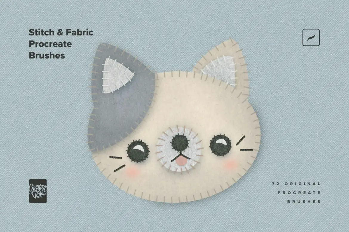 82款针线与织物Procreate笔刷套装手缝质感刺绣布料纹理插画素材