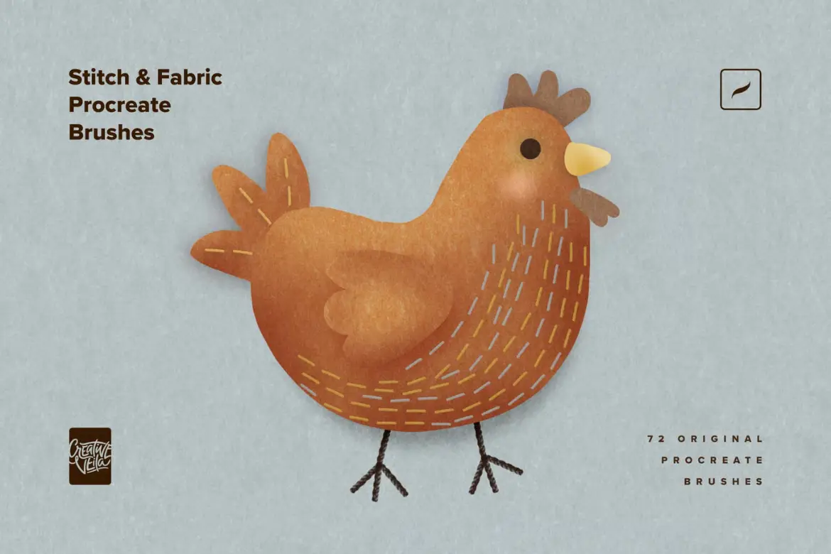 82款针线与织物Procreate笔刷套装手缝质感刺绣布料纹理插画素材