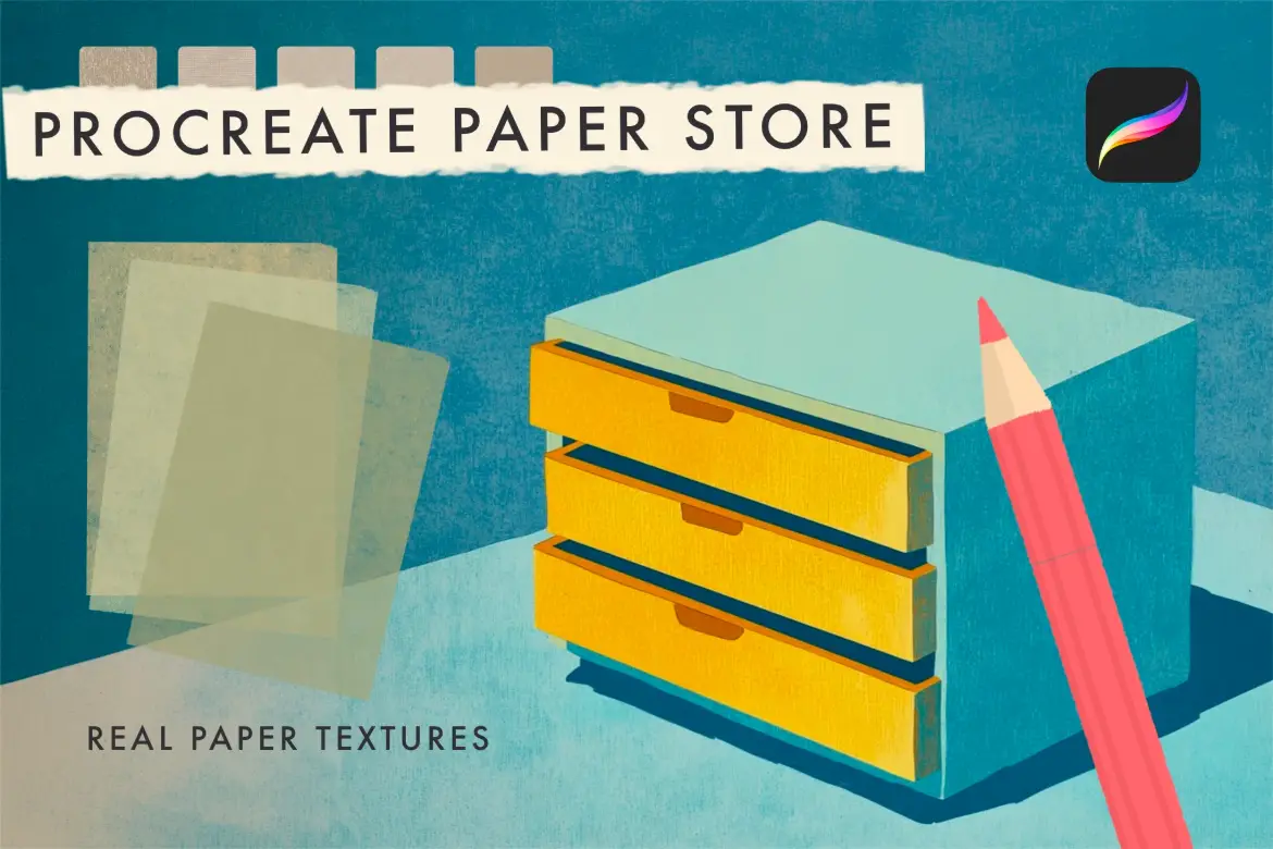27款纸张纹理Procreate笔刷套装逼真手作质感插画字体设计素材