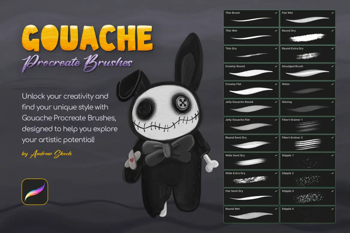 24款水粉质感Procreate笔刷套装仿真厚涂肌理手绘插画绘画素材