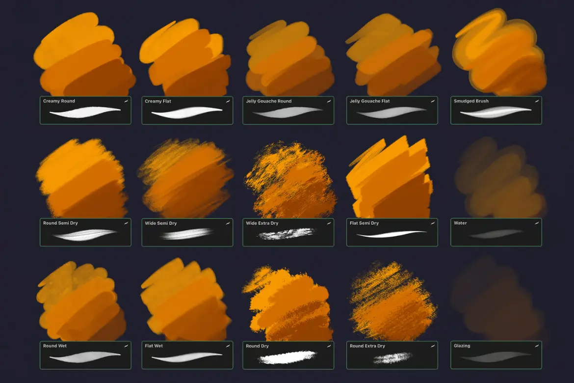 24款水粉质感Procreate笔刷套装仿真厚涂肌理手绘插画绘画素材