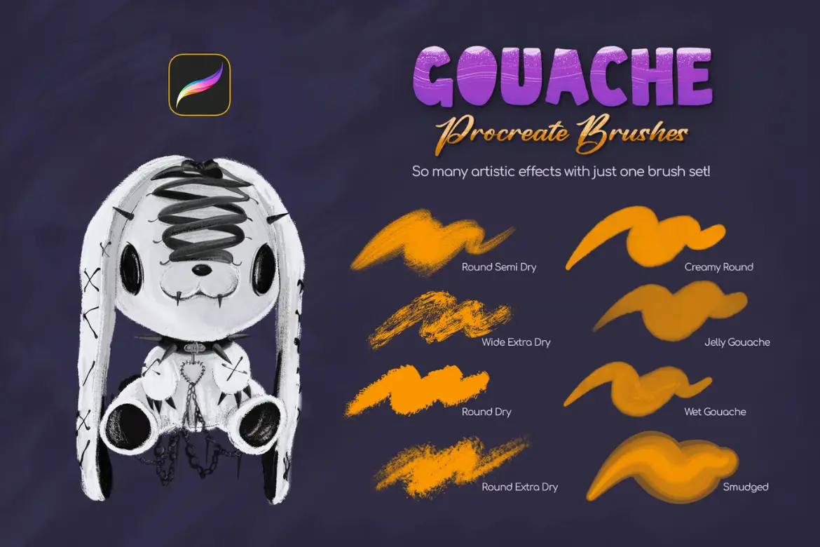 24款水粉质感Procreate笔刷套装仿真厚涂肌理手绘插画绘画素材