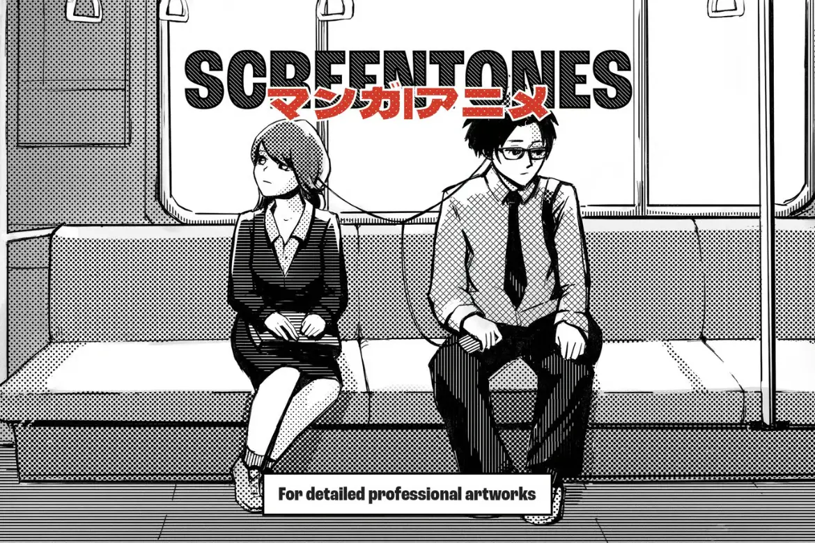 60款漫画网纸Procreate笔刷套装日系网点渐变线条特效绘画素材