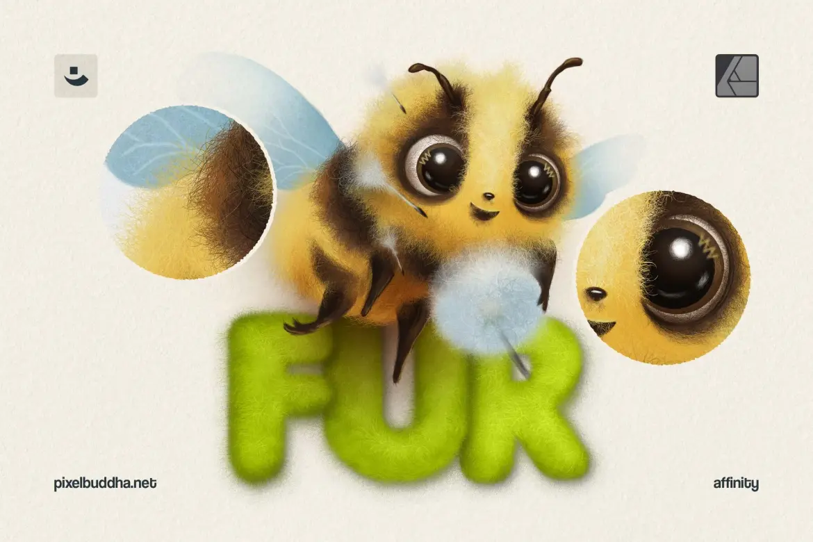 12款绒毛质感Affinity笔刷套装手绘动物毛发儿童插画绘本设计素材