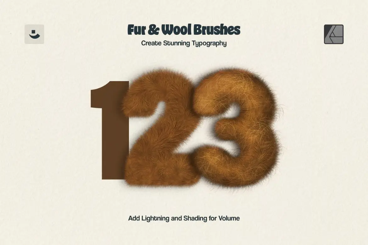 12款绒毛质感Affinity笔刷套装手绘动物毛发儿童插画绘本设计素材